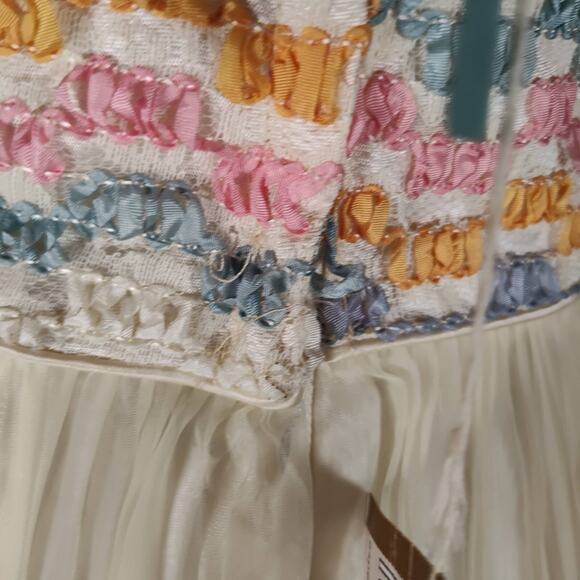 Vintage 60s Fit and Flare Coquette Party Dress Size 6 Ivory Enka Nylon Chiffon - Picture 14 of 16